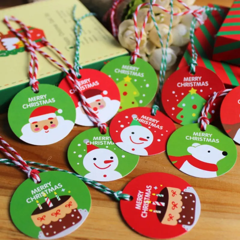 5 шт./лот Новогодняя тема Санта Клаус Рождественская елка мини карты с веревкой