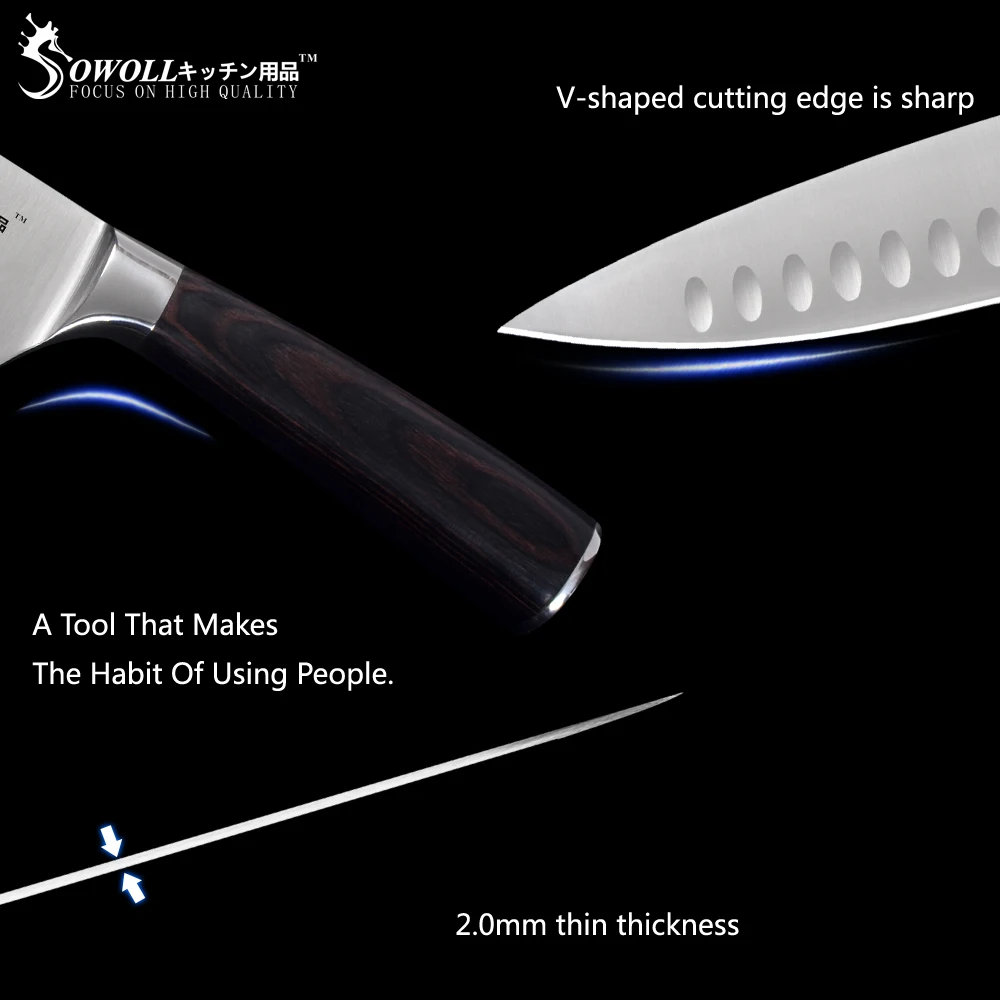 Sowoll Stainless Steel Chef Knife 8'' Good Toughness Sharp Blade Non-slip Handle Kitchen Gadgets Cooking Tools Accessory | Дом и сад