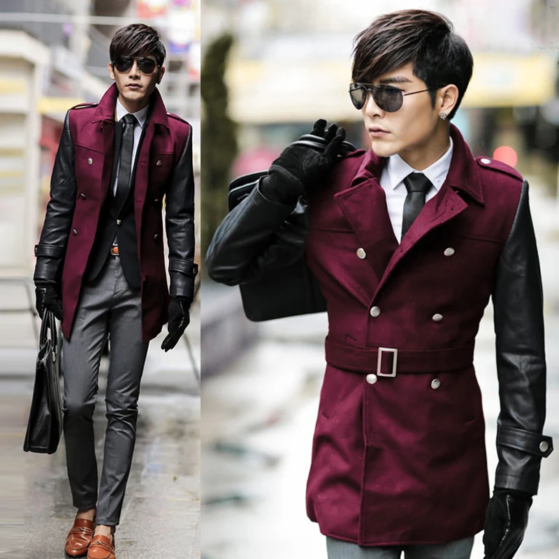 Тренч для мужчин Мода 2018 г. осень зима толстые теплые тонкий Leater рукавом