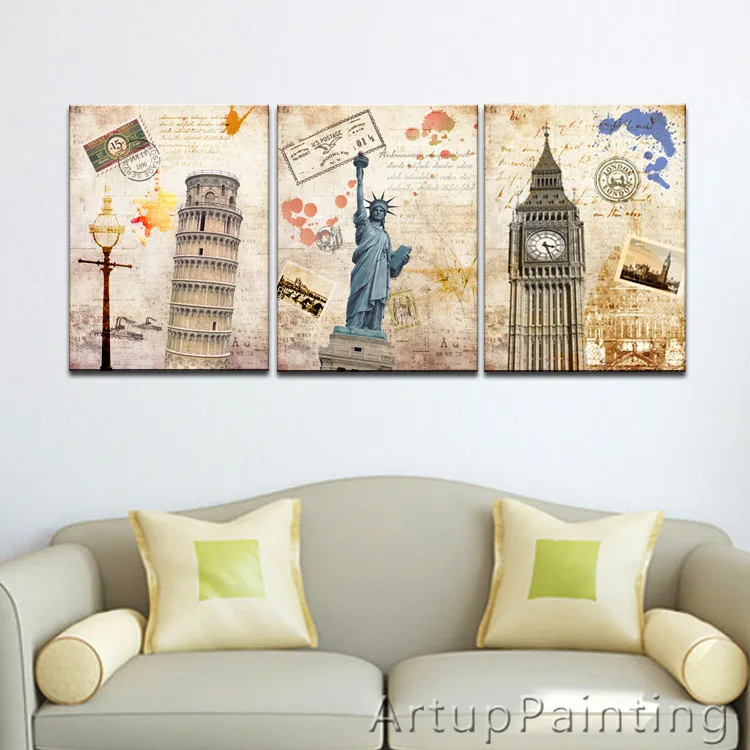 Большие 3 панели художественный холст печать красивые Нью-Йорк Лондон пары город
