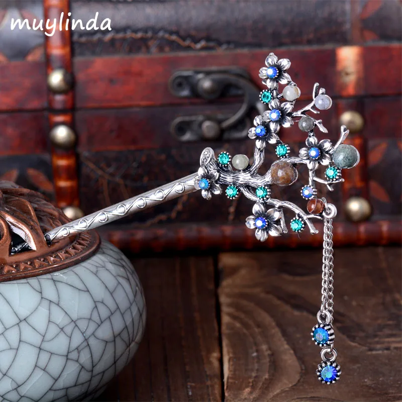 blue Muylinda, Винтажная заколка для волос с кисточками, натуральные заколки для волос с камнями для женщин, ювелирные аксессуары для волос - Окраска металла: blue