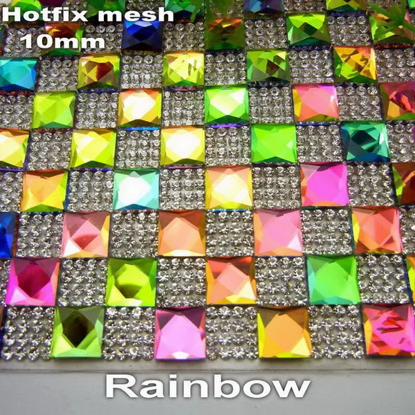 A17 Rainbow Блестящие 10 мм квадратные стеклянные стразы для горячей фиксации утюжок на клее на аппликации окантовки сетки Свадебные платья обувь декоративная - Цвет: A17 Rainbow