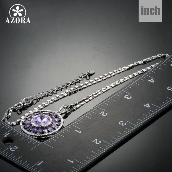 AZORA Shining колесо обозрения фиолетовый кубический цирконий круглый кулон ожерелье