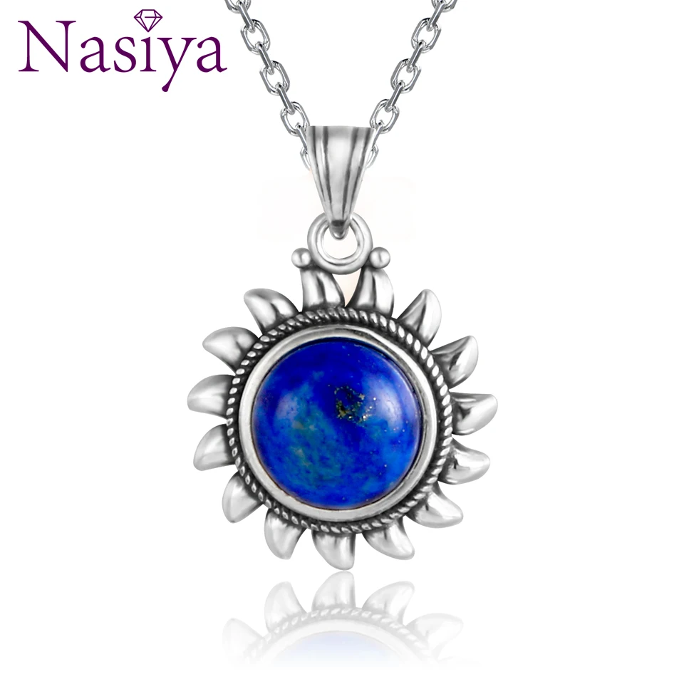 Lapis NASIA, 925 пробы, серебряное ожерелье с подвеской, натуральный голубой ляпис, лазурит, ожерелье для женщин, для помолвки, вечерние, подарки на день Святого Валентина - Цвет камня: Lapis