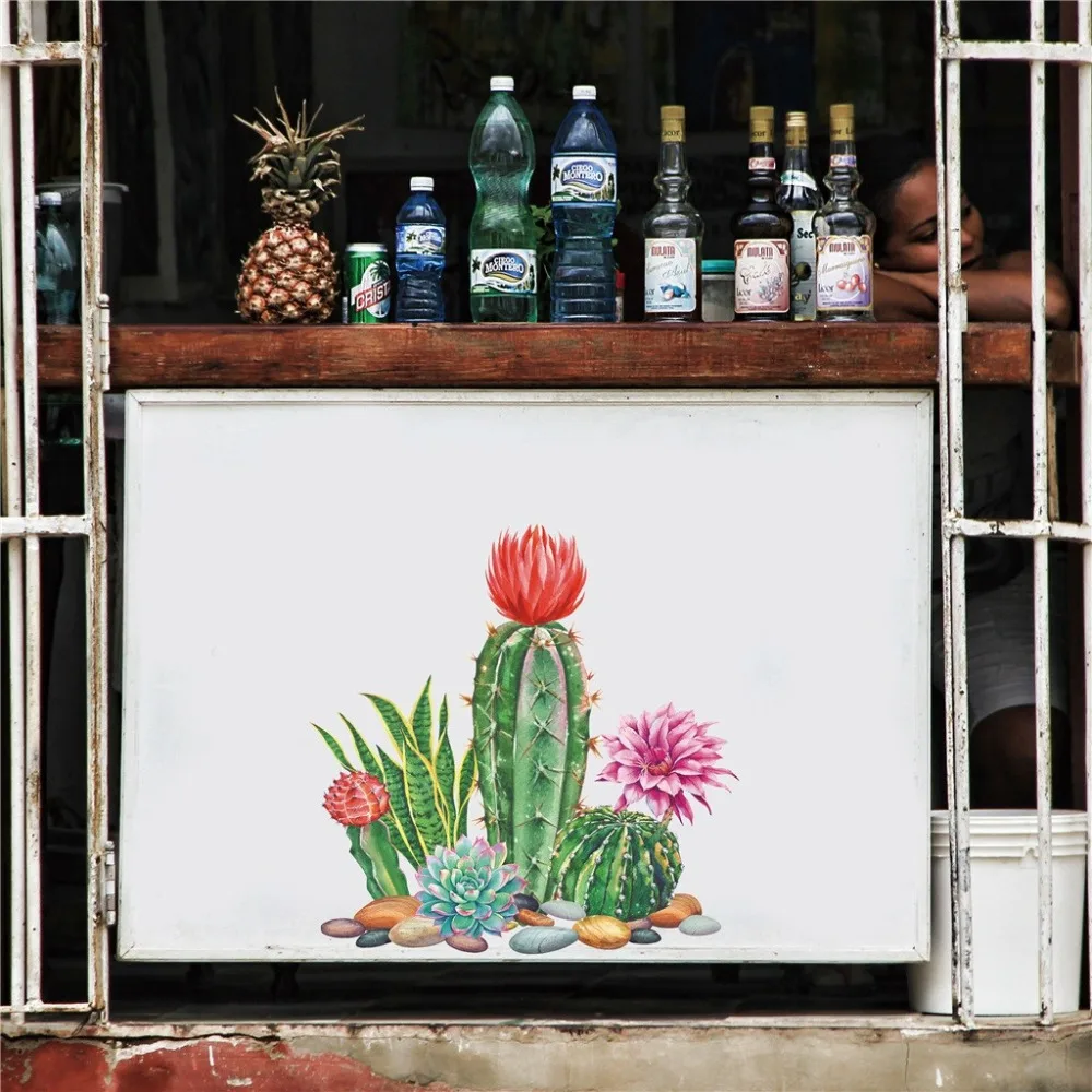 Персональная Наклейка на стену с зелеными растениями и кактусами украшение для