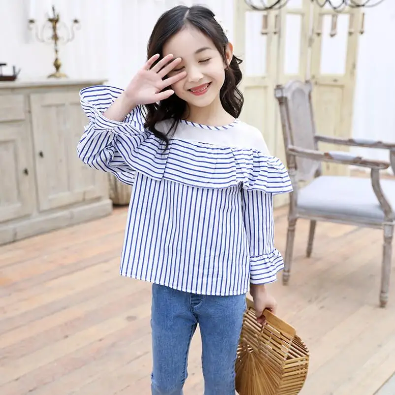 2019 Весенняя кружевная блузка для девочек-подростков белая детская одежда