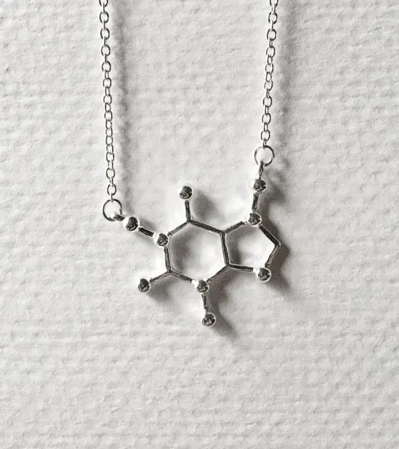 Serotonin Caffeine Molecule Necklace Chemistry Science Structure Element Coffee Tea Molecular Pendant Chain Necklaces | Украшения и