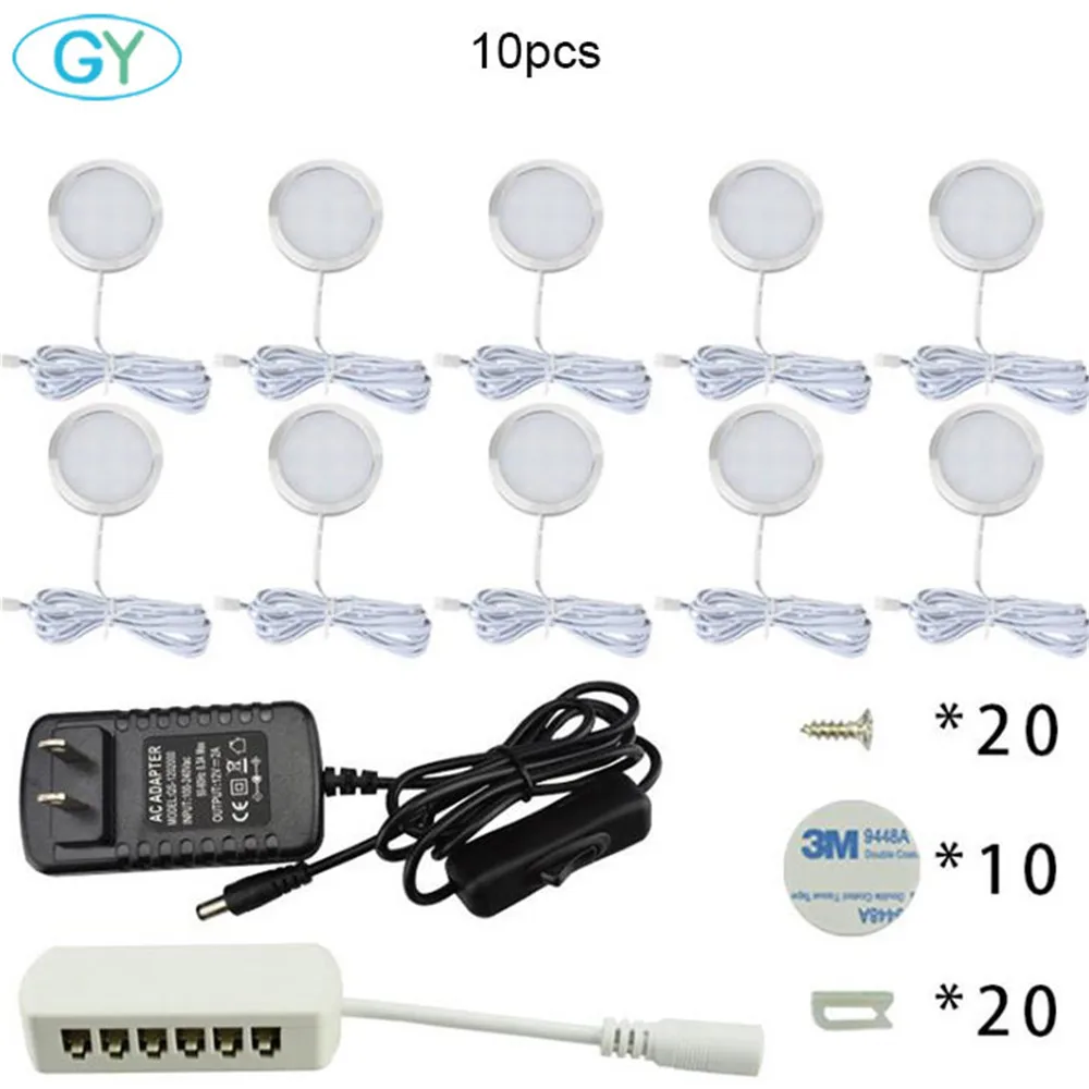 10 lights set DC12V Светодиодный светильник для шкафа, 2,5 Вт 12 Светодиодный светильник для шкафа, светодиодный светильник для кухонных шкафов, 12 В светодиодный светильник s для шкафов - Цвет: 10 lights set