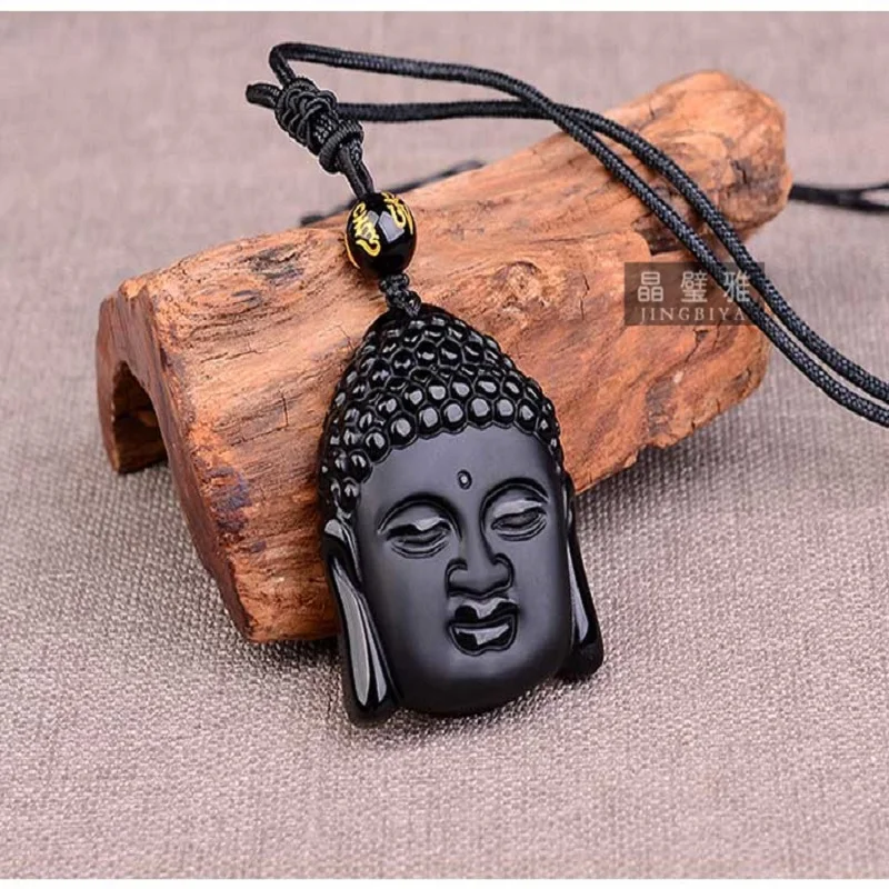 Подвеска из натурального обсидиана черная голова Будды подвески Шакьямуни