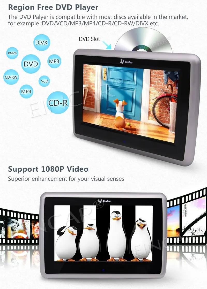 Dual Car Headrest Monitors Wide Touch Screen Player support TV PC CD DVD 1080P with USB/SDand Wireless Infrared Headphone | Автомобили и