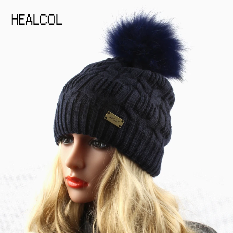 Зимние меховые шапки с помпоном для женщин мяч из натурального меха енота