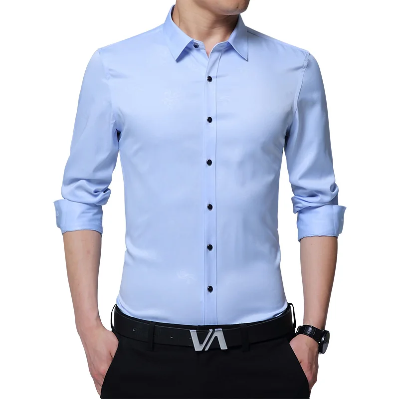 Мужская шелковая рубашка с длинным рукавом повседневная приталенная деловая