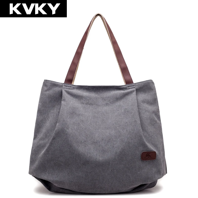 KVKY брендовые холщовые женские сумки модные однотонные на плечо большие
