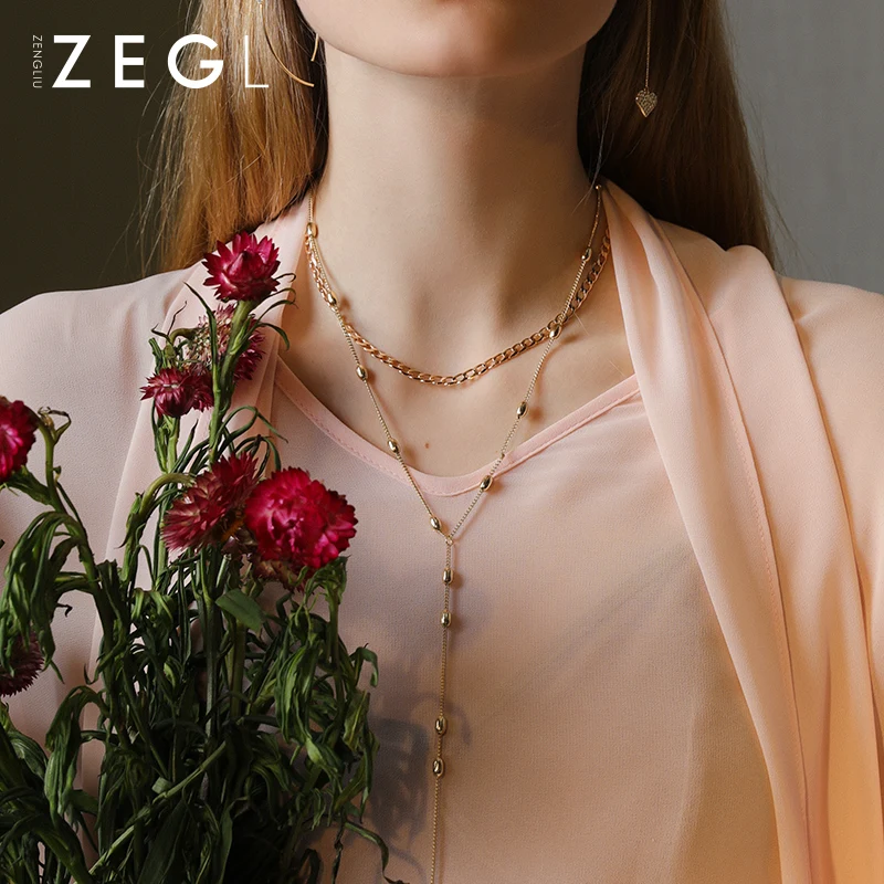 Женская двухслойная цепочка ZEGL простая для ключиц многослойное ожерелье| |