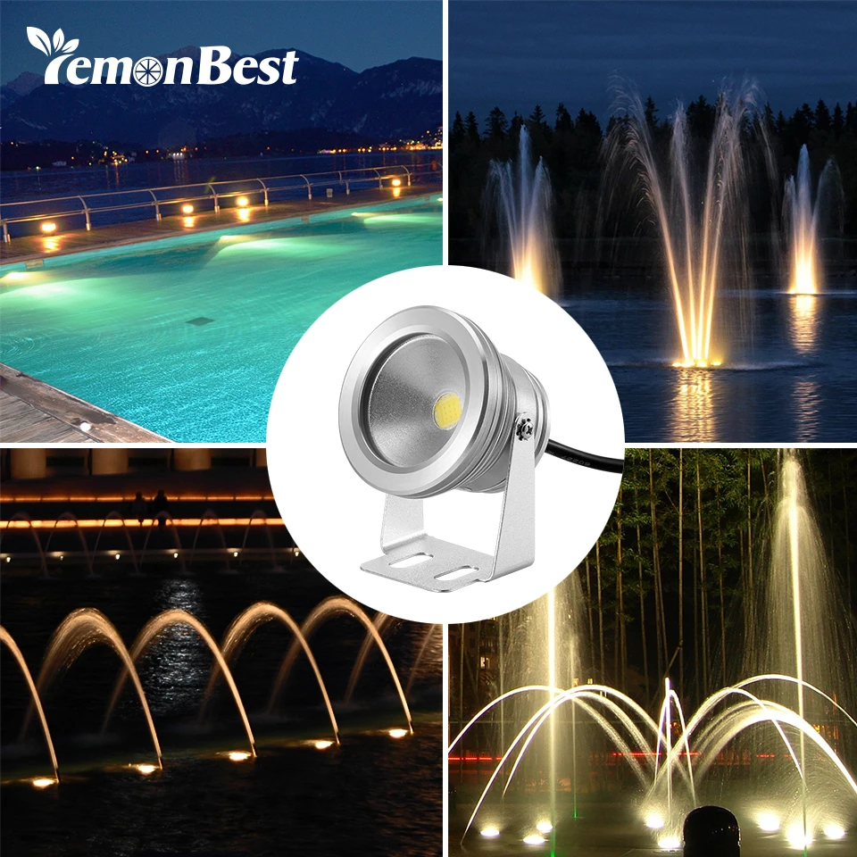 

Lemonbest 10W 12v underwater Led Light Super Brightness Warm White Waterproof IP65 fountain pool aquarium pond Lamp Aluminium