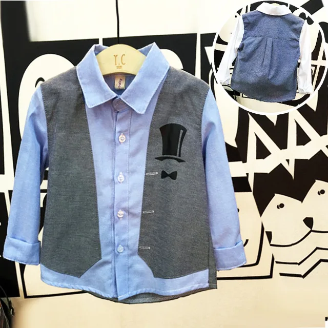 2017 Мальчики осень рубашки отложной воротник Длинные рукава лоскутное