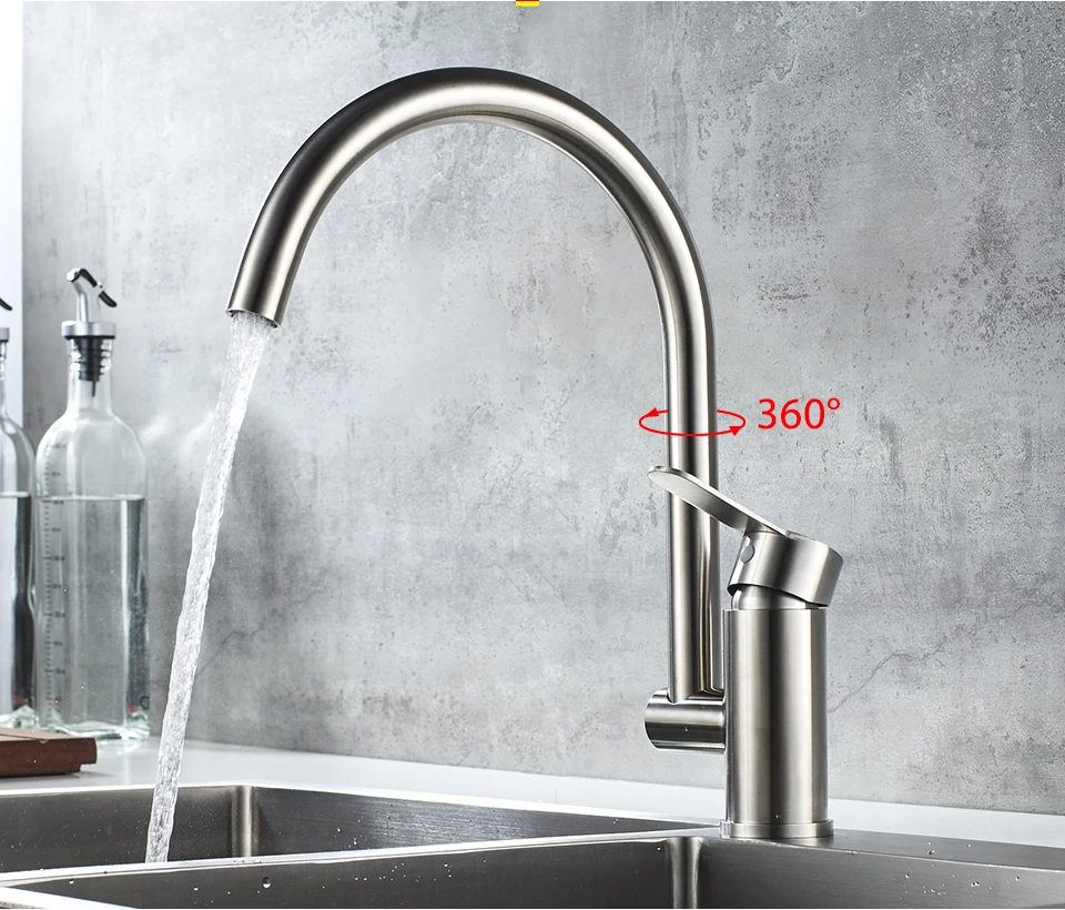 LEDEME Stainless Steel Kitchen Faucets Kitchen Mixer Brushed Single Holder Single Hole Faucet for Kitchen Sink Tap L74003