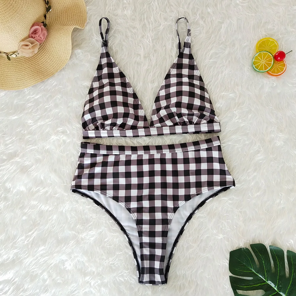 

New Sexy Women Bikini Set Pink Plaid Swimwear Push Up Swimsuit Female High Waist Bandage Bathinng Suits Women's Bikinis 2018