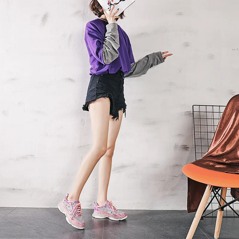 Блестящие женские кроссовки zapatos de mujer Белые блестящие chaussures femme Женские с