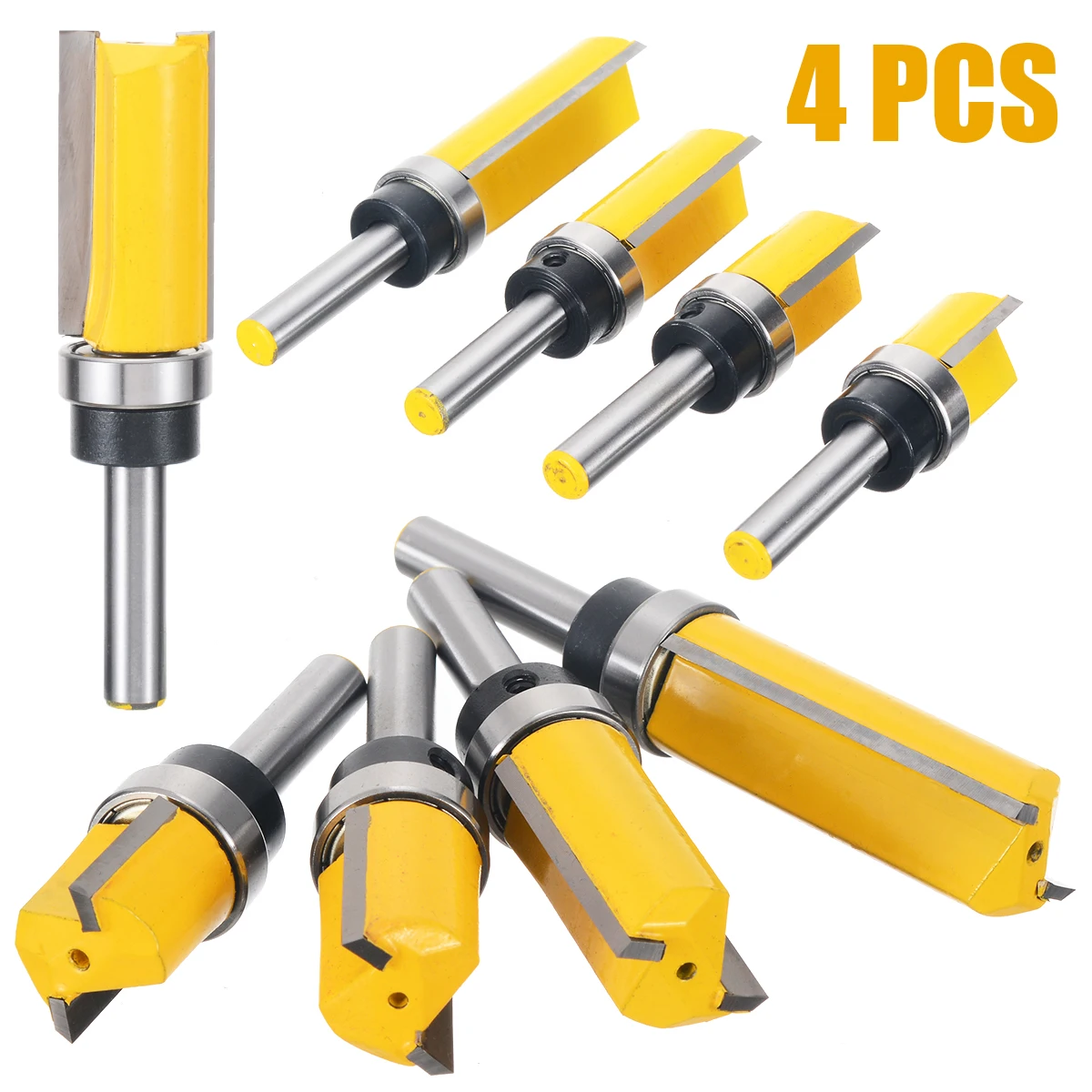 4Pcs/set 3/4'' Flush Trim Router Bit 8mm Straight Shank Milling Cutter Woodworking Carbide Bits | Инструменты