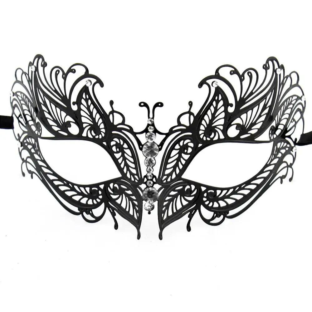 Laser Cut Metal Venetian Mask Black with Rhinestone Cool Fashion | Дом и сад