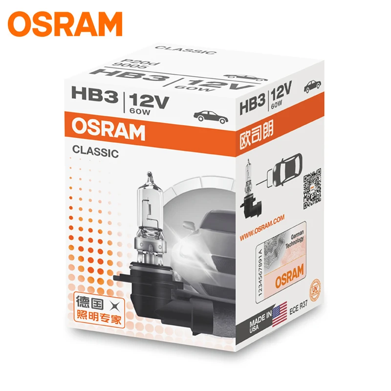 OSRAM 9005/HB3 лампа для автомобильных фар дальнего и ближнего света галогеновая 12 в 60