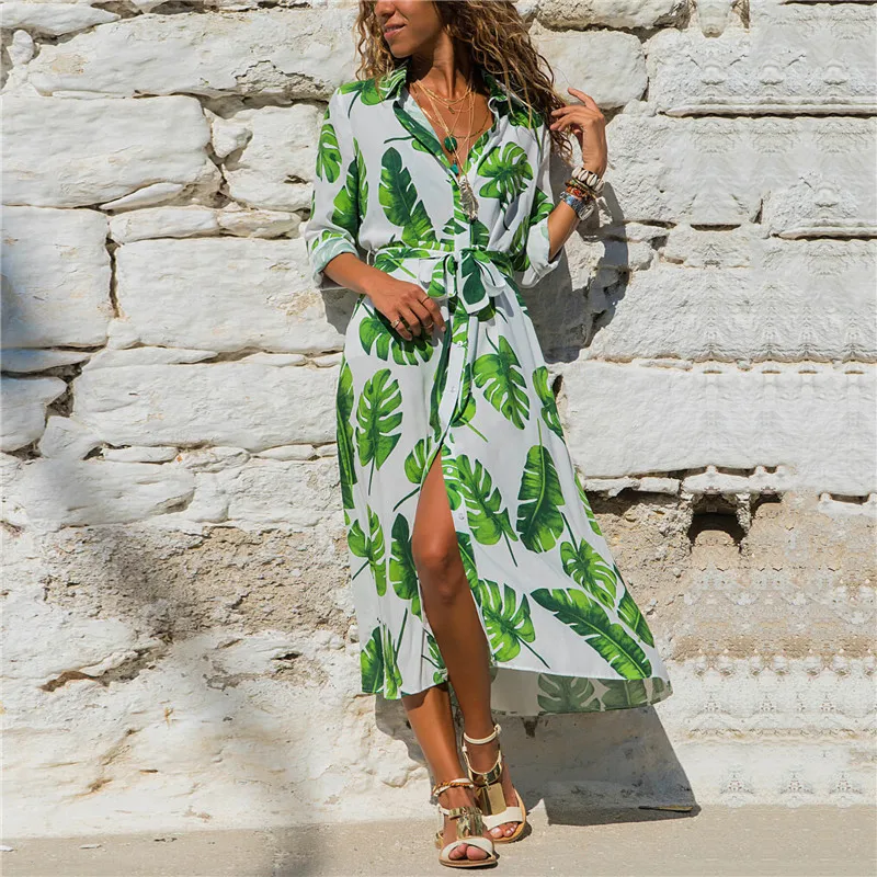 Осеннее платье шифоновое повседневное женское с v-образным вырезом и длинным