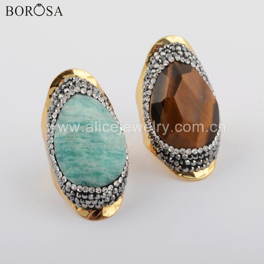 Новинка кольца BOROSA с кристаллами Amazon и аметистом камнями Ляпис лазурь малахит