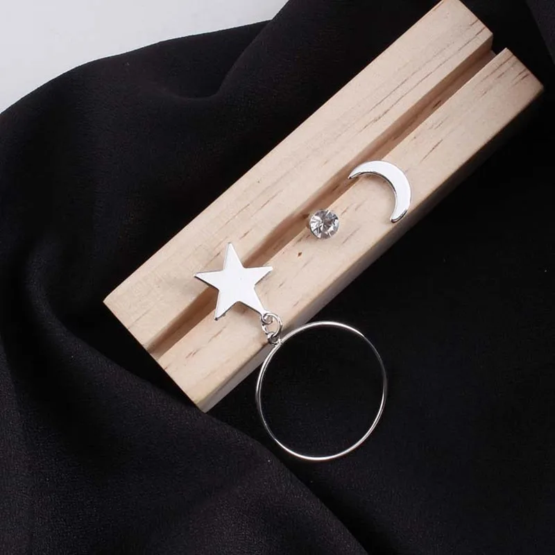 Asymmetric Star Moon Round Earring stud for women geometric sliver earring jewelry party birthday gift 2017 hot new | Украшения и
