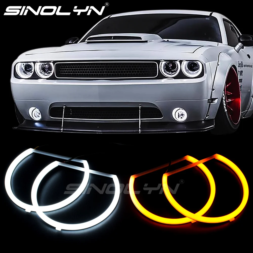 Sinolyn Angel Eyes Retrofit DRL For Dodge Challenger Halogen Xenon Headlight LED Turn Signal Cotton Light Car Lights Accessories