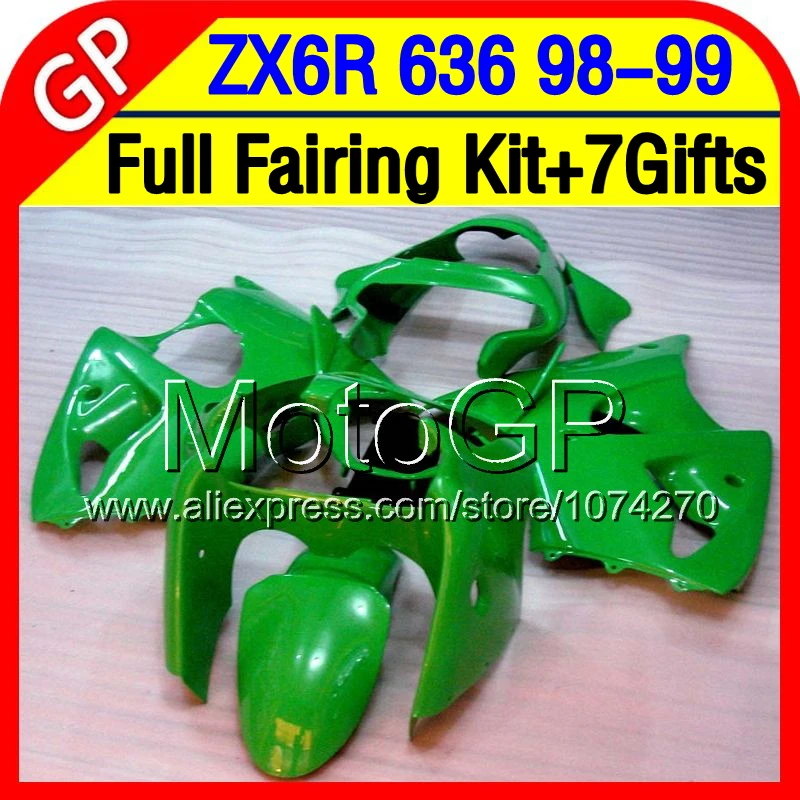 7 подарки Для KAWASAKI все зеленые NINJA ZX6R 98 99 ZX 6R 636 ZX636 P623 блеск зеленый 1998 1999 Обтекателя