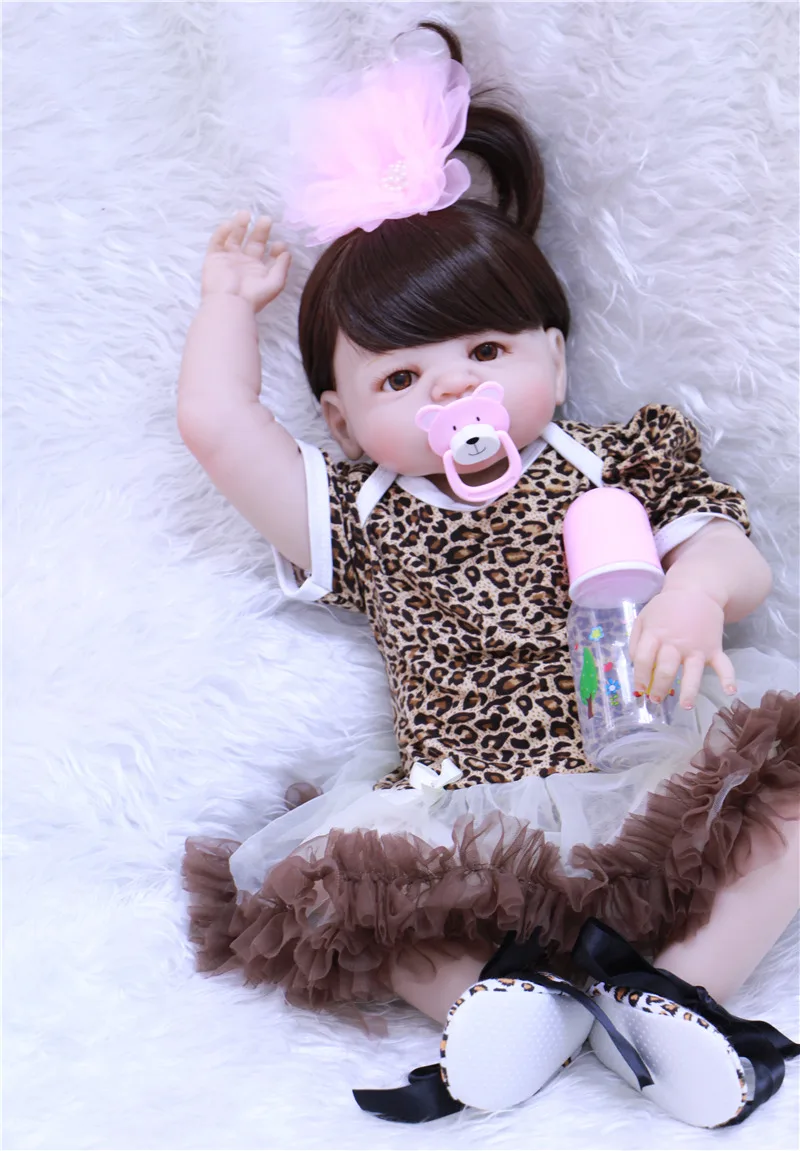 55 см новая силиконовая кукла Reborn Baby Doll Toys новорожденная девочка коричневый парик