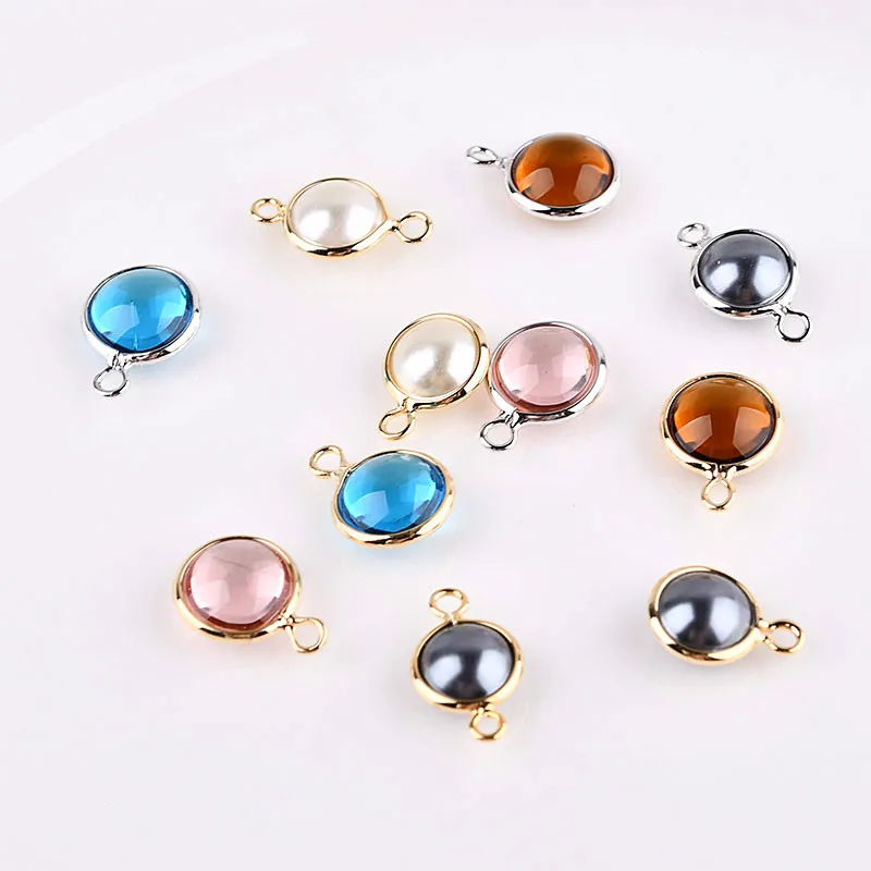 

Colored glass beads pendant single and double hanging imitation pearl link DIY Bracelet accessories self-made earring material