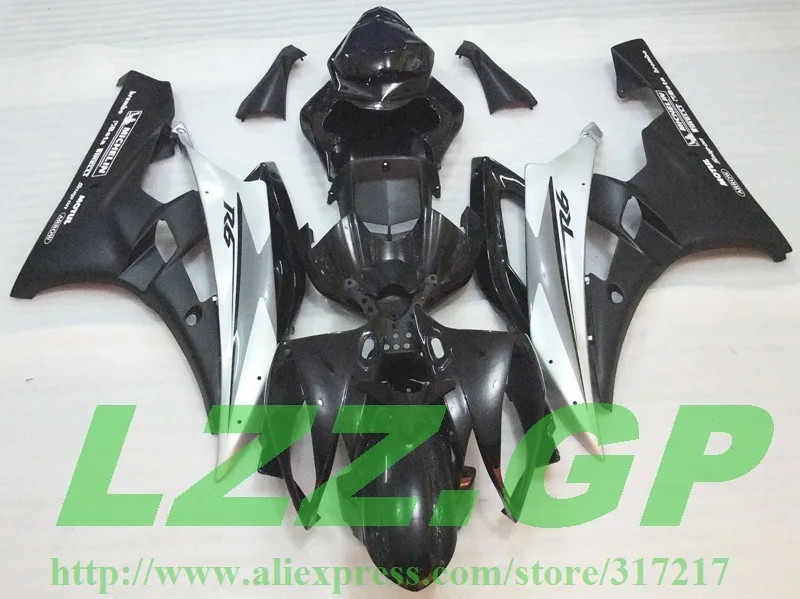 

Injection Black silver fairing kit for YAMAHA YZF-R6 06-07 YZF R6 06 07 YZF 600 R6 2006 2007 #rr5s motorcycle fairing parts