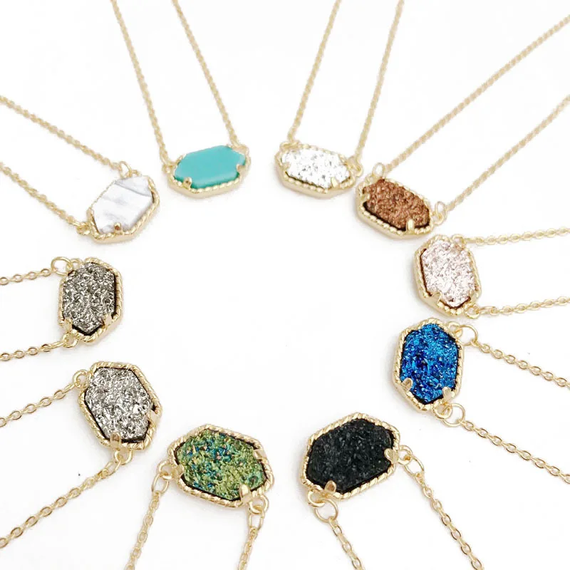 10 цветов подвесное ожерелье Drusy с геометрическим узором и подходящие к