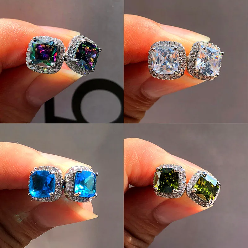 Милые женские серьги с кристаллами циркония модные серебряные радужные