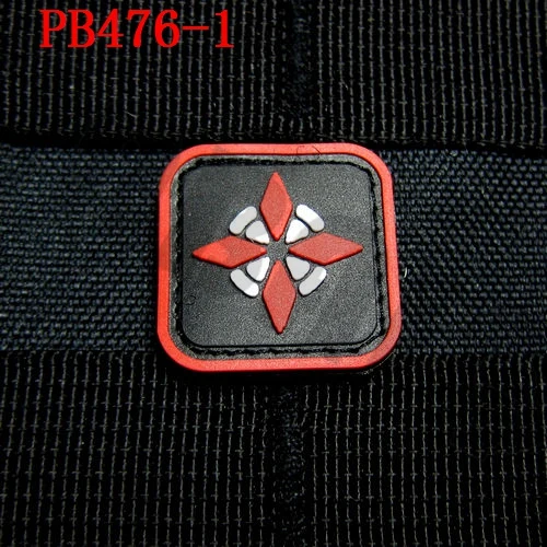 PB476 3D ПВХ патч 2 шт. Biohazard Обитель зла, Umbrella корпорация биохимической опасности логотип резиновый патч - Цвет: PB476