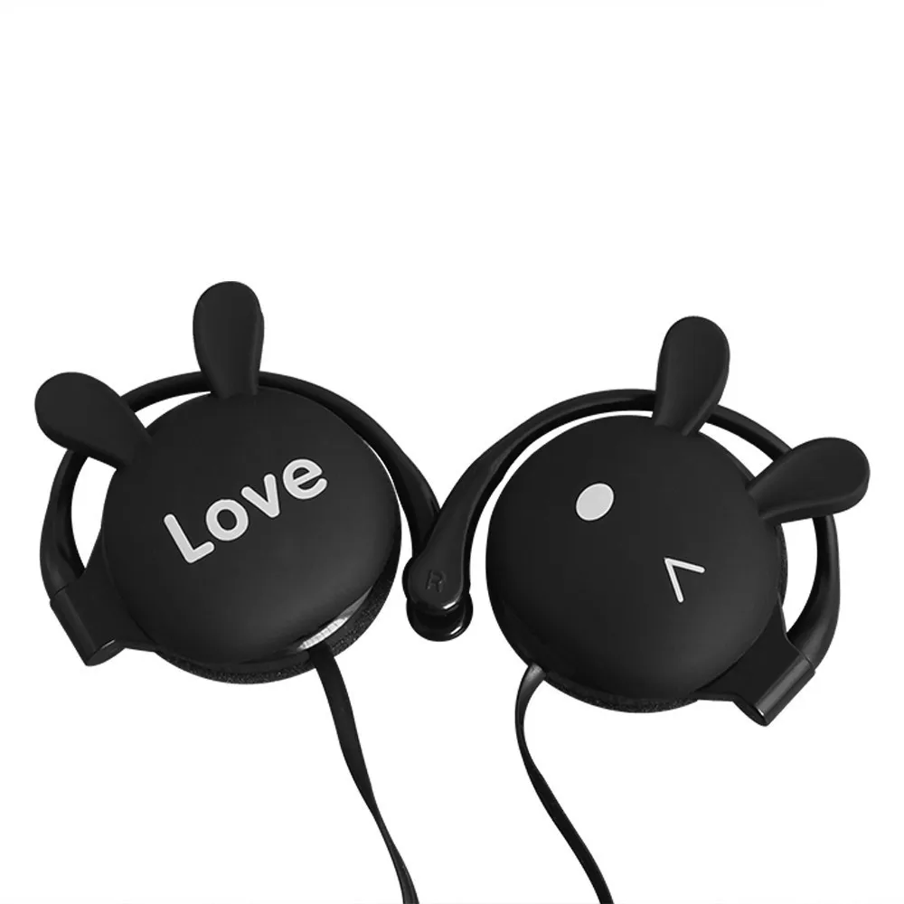 Black Headset CHYI кролик мультфильм стерео наушники с микрофоном 3,5 мм ушной крючок спортивная Гарнитура для девочек Дети Xiaomi Мобильный телефон подарок Mp3 - Цвет: Black Headset