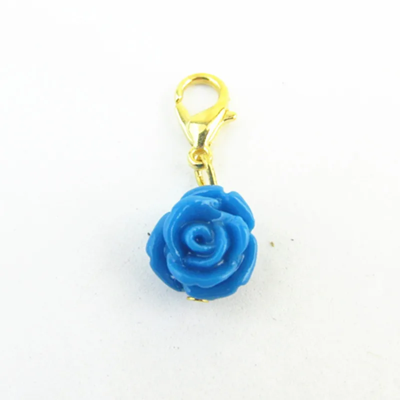 Hot Selling Blue Rose Flowers Dangle Charms With Gold&ampSilver Lobster Clasp Charm Fit DIY Bracelet Necklace Locket Jewelry 20PCS |
