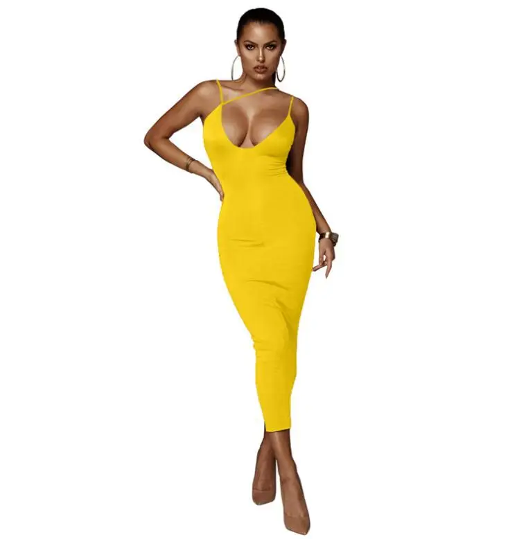 Женское длинное облегающее Бандажное платье с v образным вырезом белое желтое