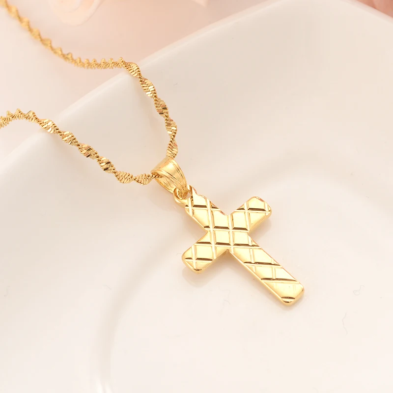 gold cross Pendant Necklace chain Earrings sets Jewelry Gold Christian jewelry for women girl Best Jesus Gifts souvenir | Украшения и