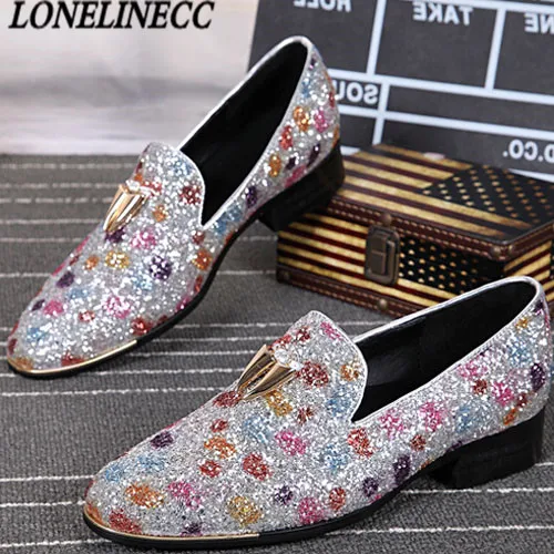 

2017 Luxury Men Loafers Stone Studded Shoes Bling Bling Loafer Shoes Mens Smoking Slippers Leisure Flats Red Bottom Dress Shoes