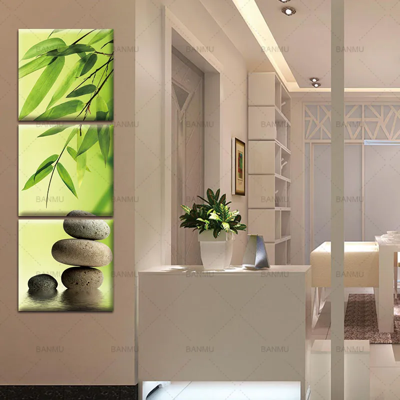 Фотообои для дома 3 шт./компл. бамбук и камень современный холст фотография