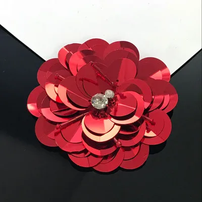 red Вышитая бисером аппликация нашивки модные блестки вышивка ткань цветок патч для одежды parches Брошь со стразами - Цвет: red