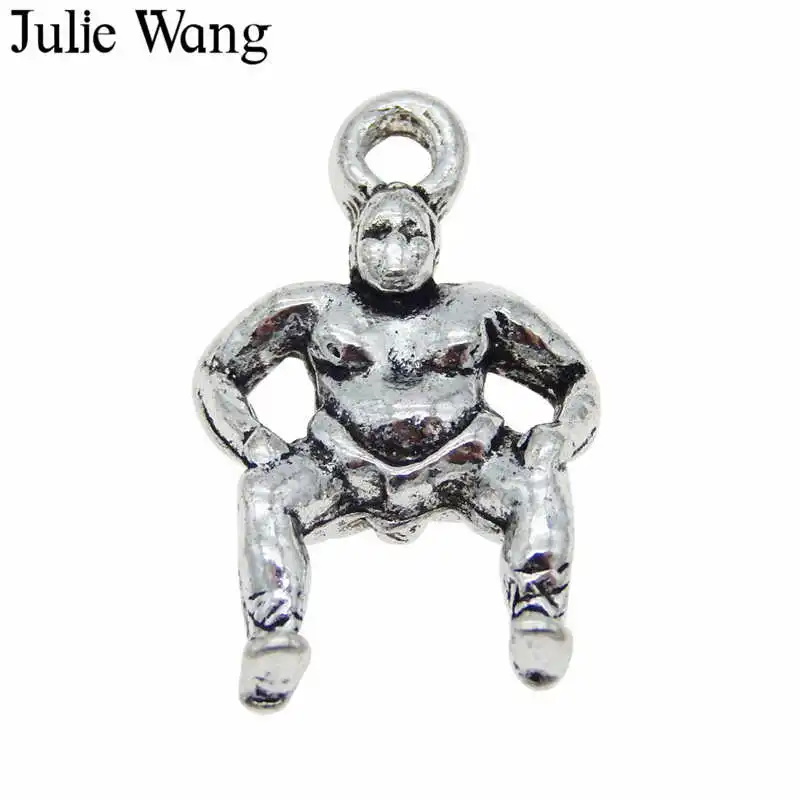 

Julie Wang 10PCS Japanese Sumo Wrestler Sumotori Sports Charms Antique Silver Color Necklace Pendant Jewelry Making Accessory