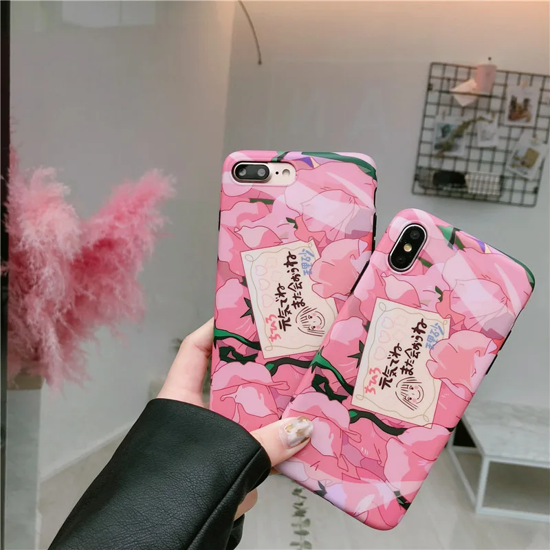 Kawaii японский розовый цветочный чехол для телефона iPhone 7 Puls 6S 8 X XS Чехлы MAX XR Мягкая