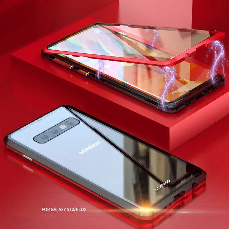 Красный BFOLLOW 360 магнитный чехол для samsung Galaxy S10 Plus 5G S10 Edge Note 9 8 10 Plus S8 S9 с двойным стеклом - Цвет: Красный