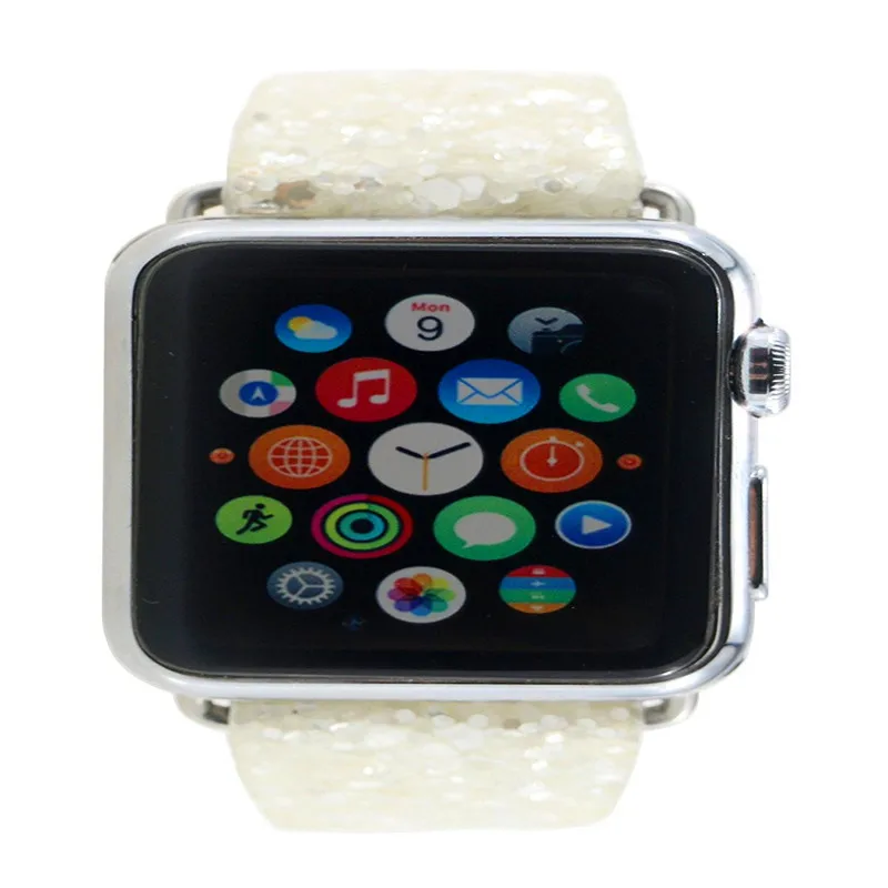Ремешок из ПУ кожи с блестками для Apple Watch 44/42/40/38 мм Рождественский блестящий