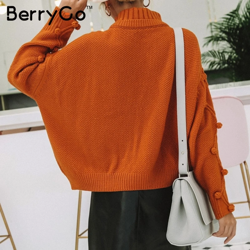 BerryGo Turtleneck pure woman sweater knitted pullovers Long sleeve loose vintage Autumn white jumper knitwear female | Женская одежда