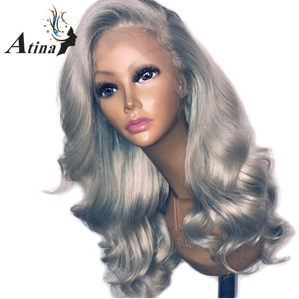 Парики из человеческих волос серого цвета на фронте 150% плотность бразильские
